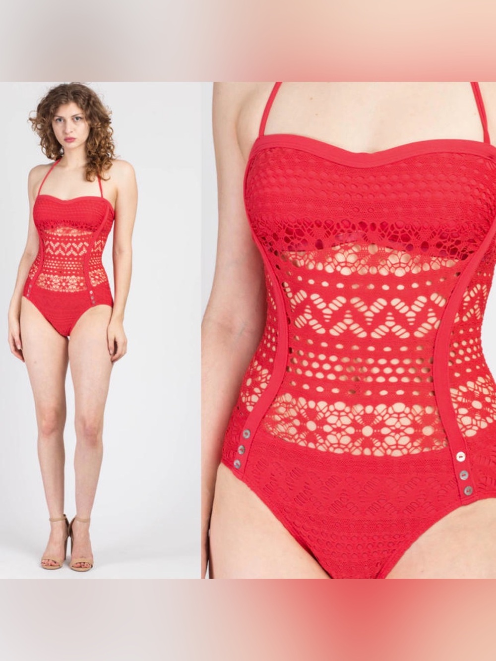 Robin Piccone Red Crochet One-Piece Swimsuit